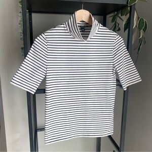 J. Crew Mock Neck Elbow Sleeve Striped Tee